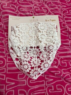 Lulla White Crochet Floral Triangle Scarf